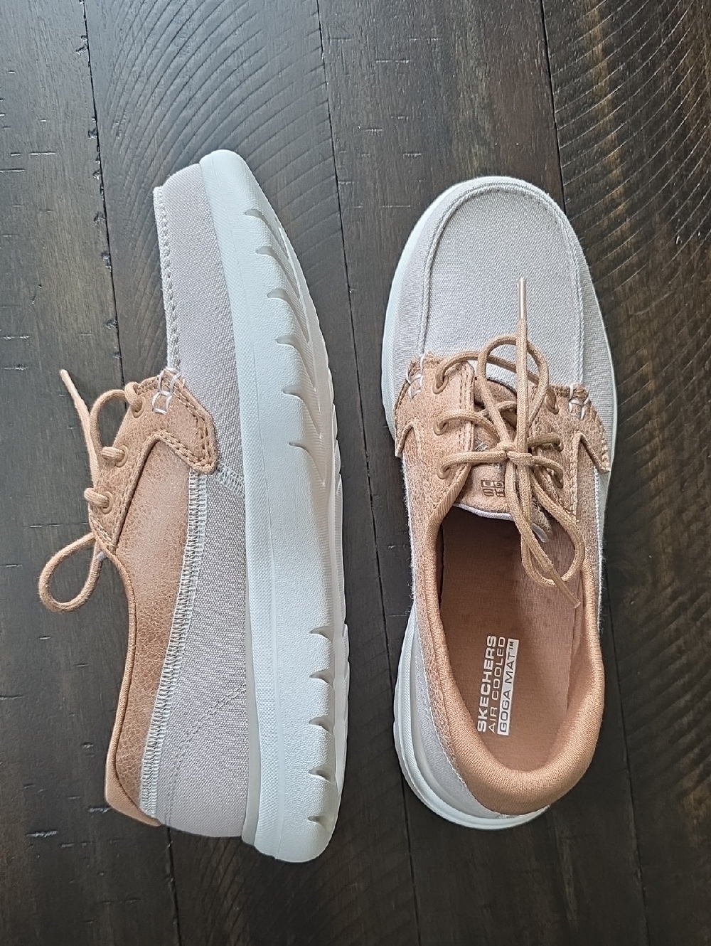NEW Skechers Women's Casual Canvas Boat Shoes Beige/Tan On-the-go Goga Mat